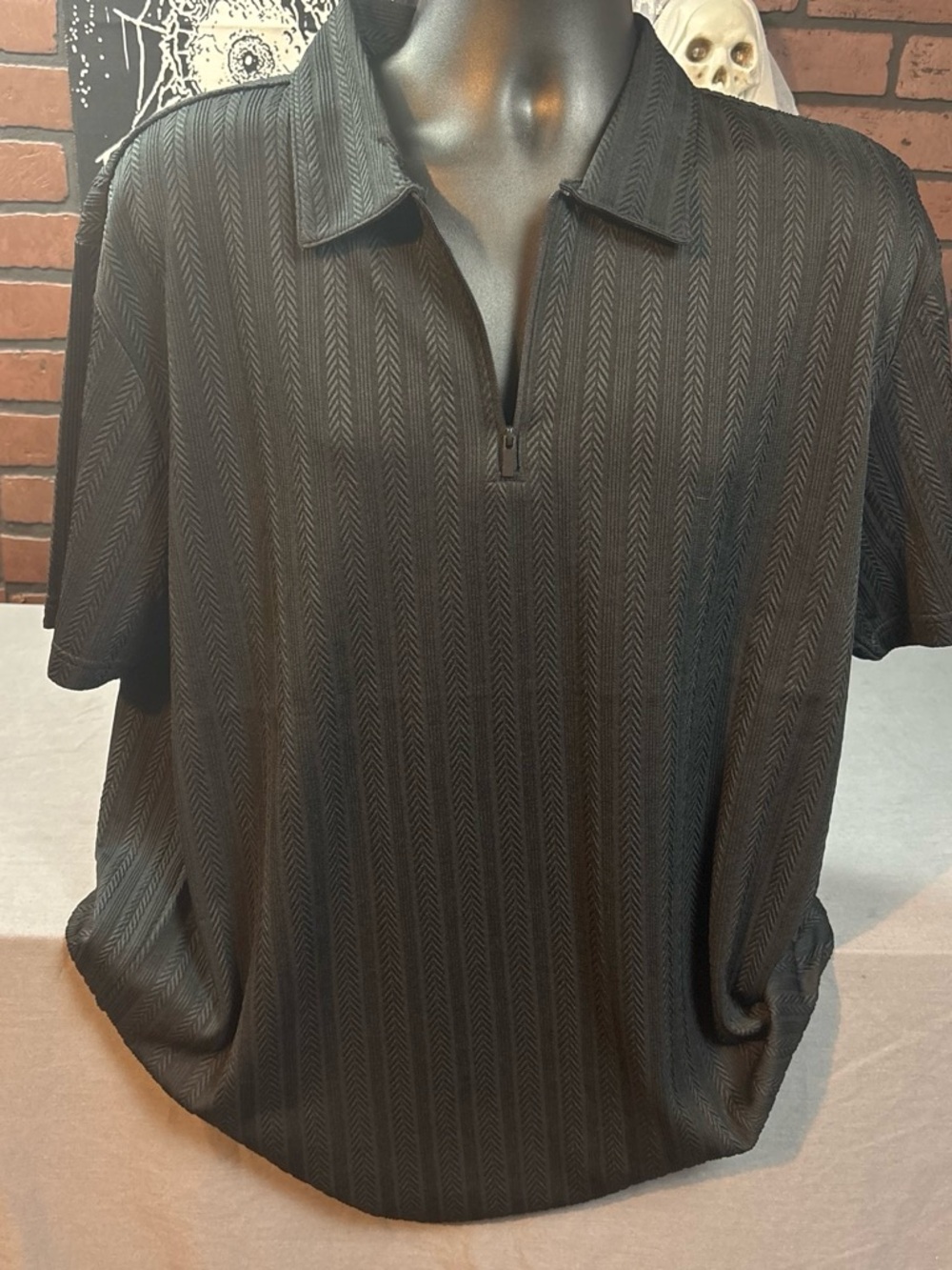 Bruno Copenhagen Black Textured Quarter-Zip Polo – Size XL
